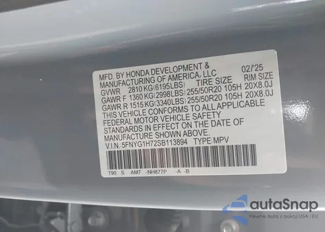 2025 Honda Pilot Touring from USA, damaged, VIN 5FNYG1H72SB113894